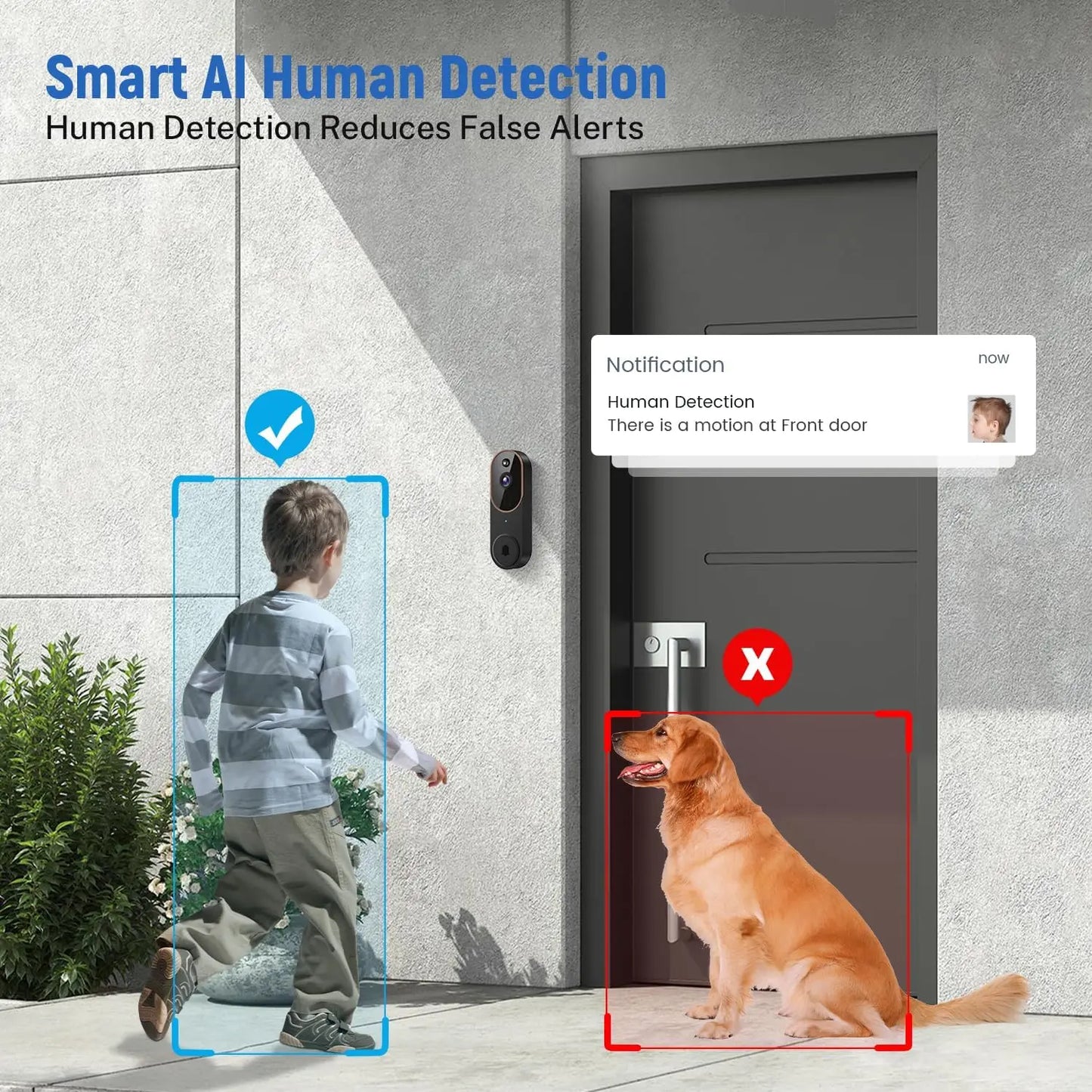 Wireless WiFi Video Doorbell Camera With Night Vision AI Motion