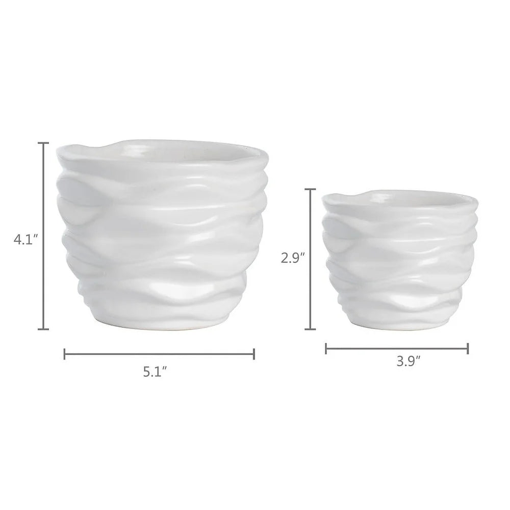 Set Of Two Modern Ceramic Plant Pots With Drainage Holes