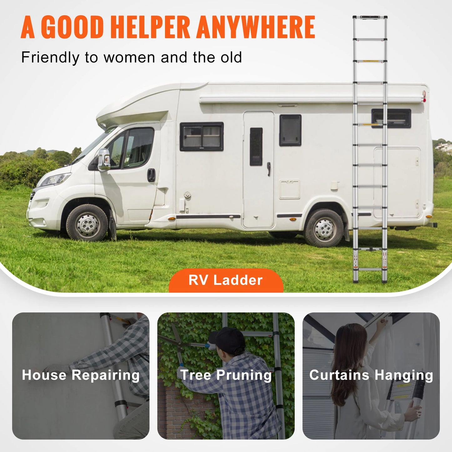 SucceBuy Telescoping Ladder Aluminum One Button Retraction Collapsible