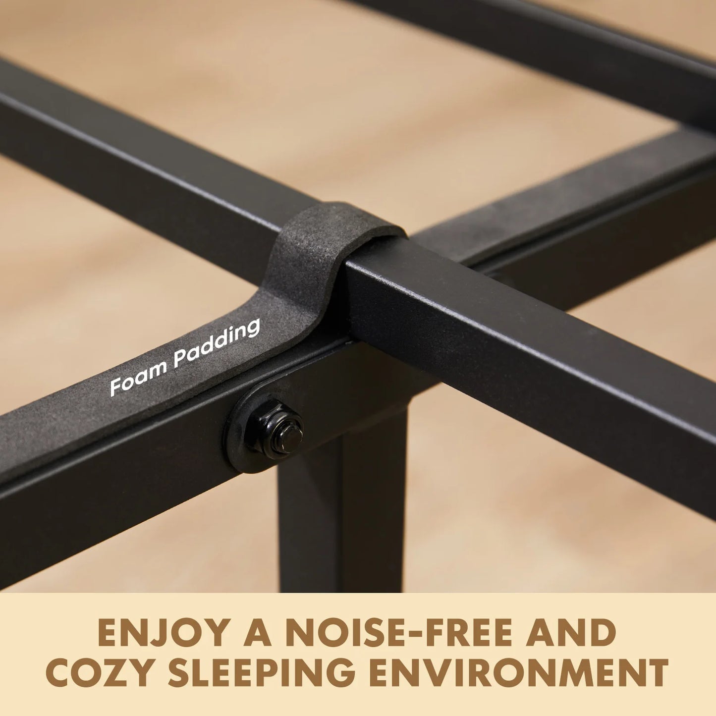 MCQ Wooden Headboard And Metal Bed Frame With Sturdy Slats