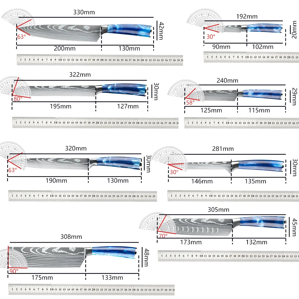 ZENG 8 Piece Chef Knife Set with Cover Santoku Knives