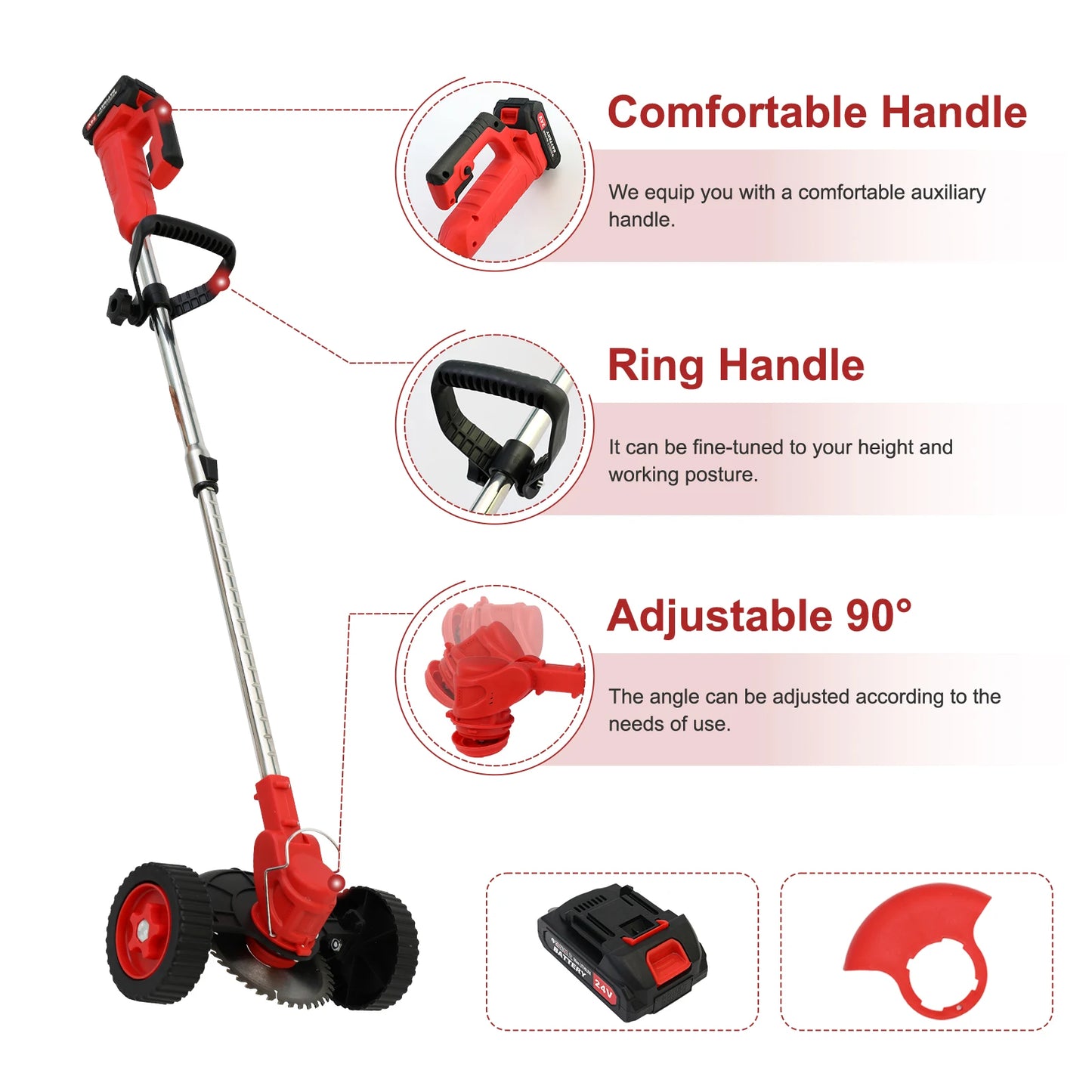 Three In One Cordless Grass Trimmer Edger With Wheels 21V Battery