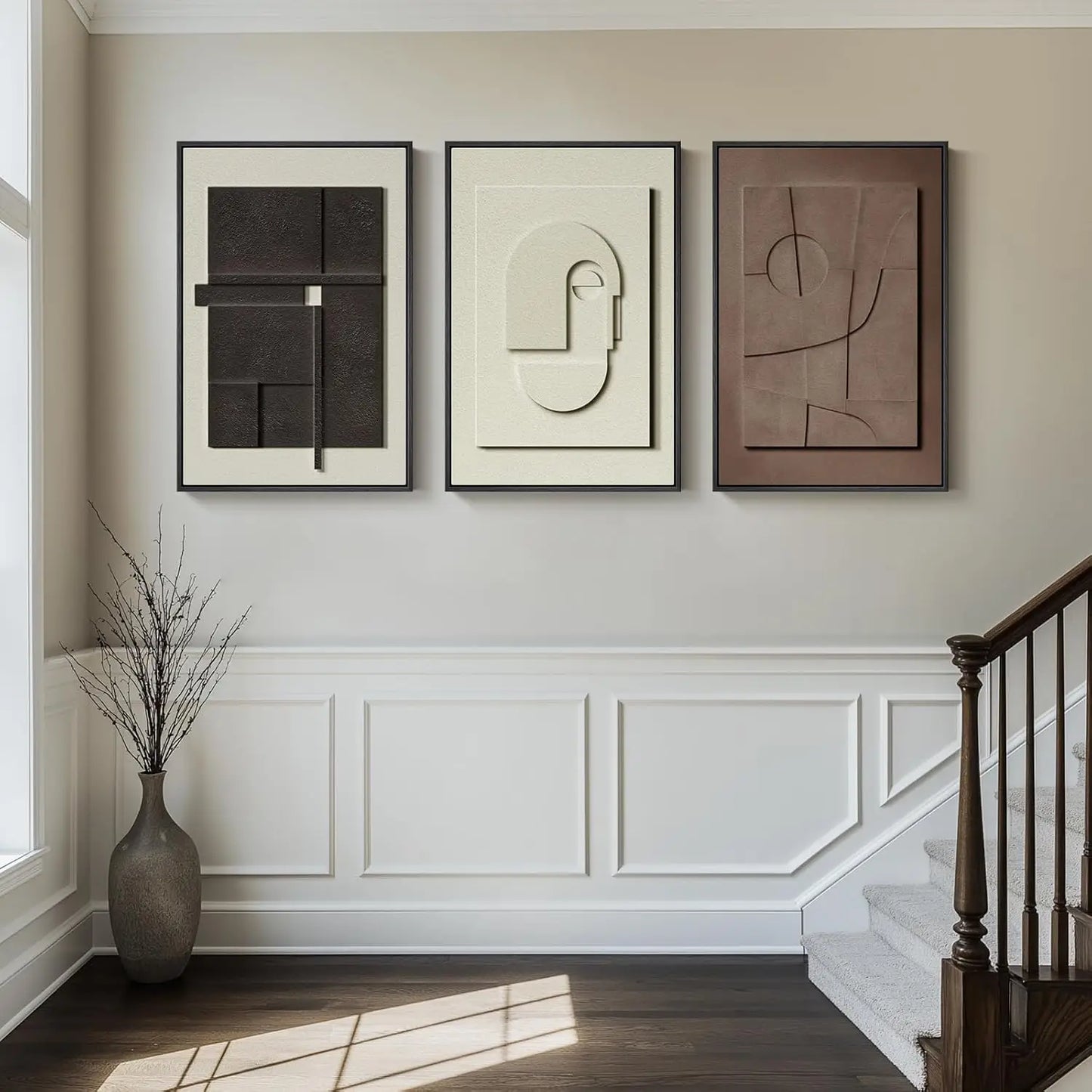 3D Textured Abstract Wall Art Set 3-Piece Modern Geometric Paintings