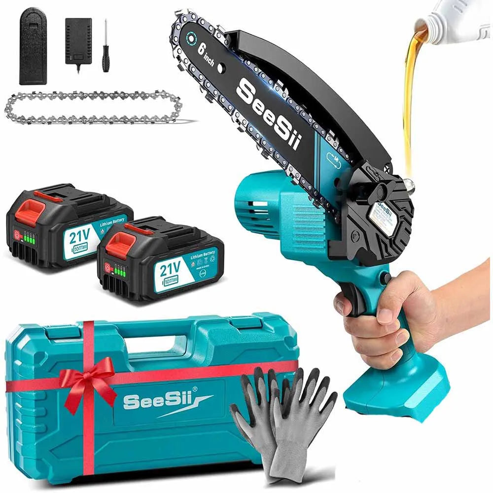 Seesii Cordless Mini Chainsaw 18V Battery Rechargeable Pruning Saw