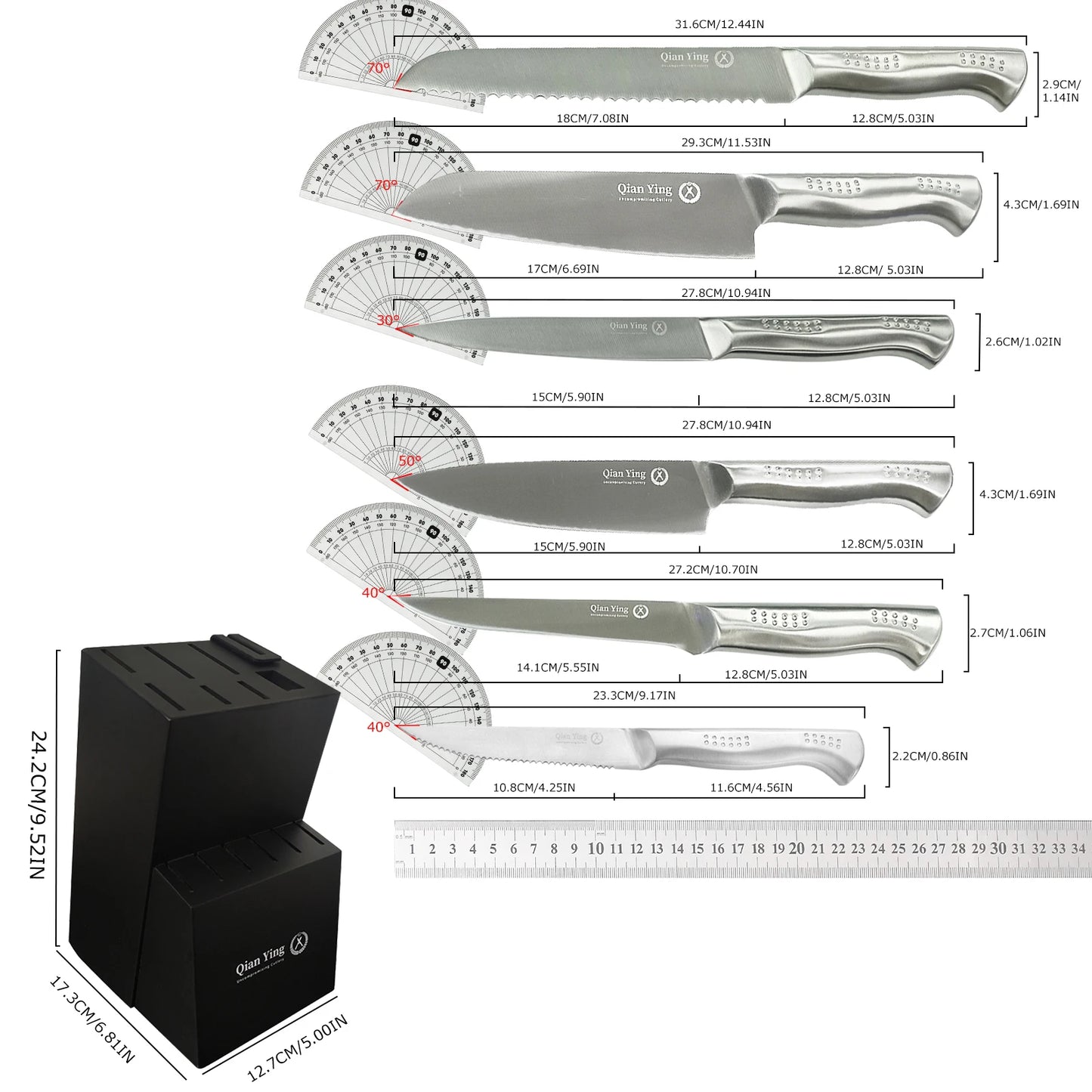 PLYSChoice 14-Piece Stainless Steel Kitchen Knife Set With Holder