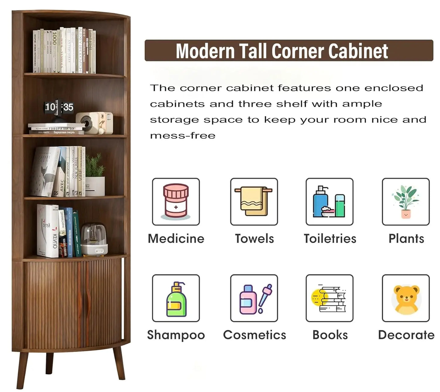 Corner Cabinet Modern Corner Bathroom Storage With Fluted Doors And Shelves