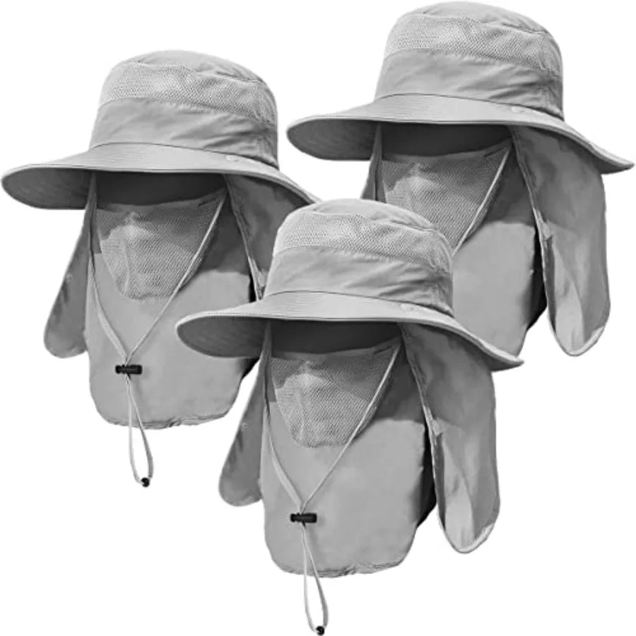 3 Pack Mens Outdoor Wide Brim Hat With Face Neck Flap UPF 50 Plus