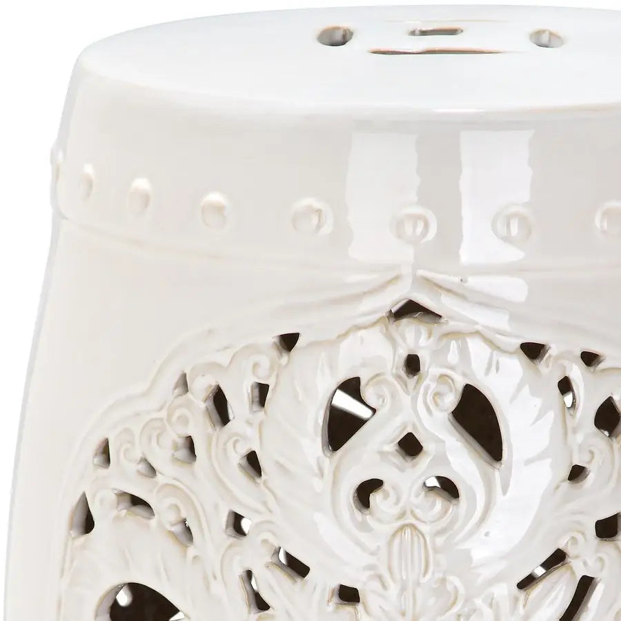 Flora Glazed Ceramic Garden Stool for Patio and Garden Decor