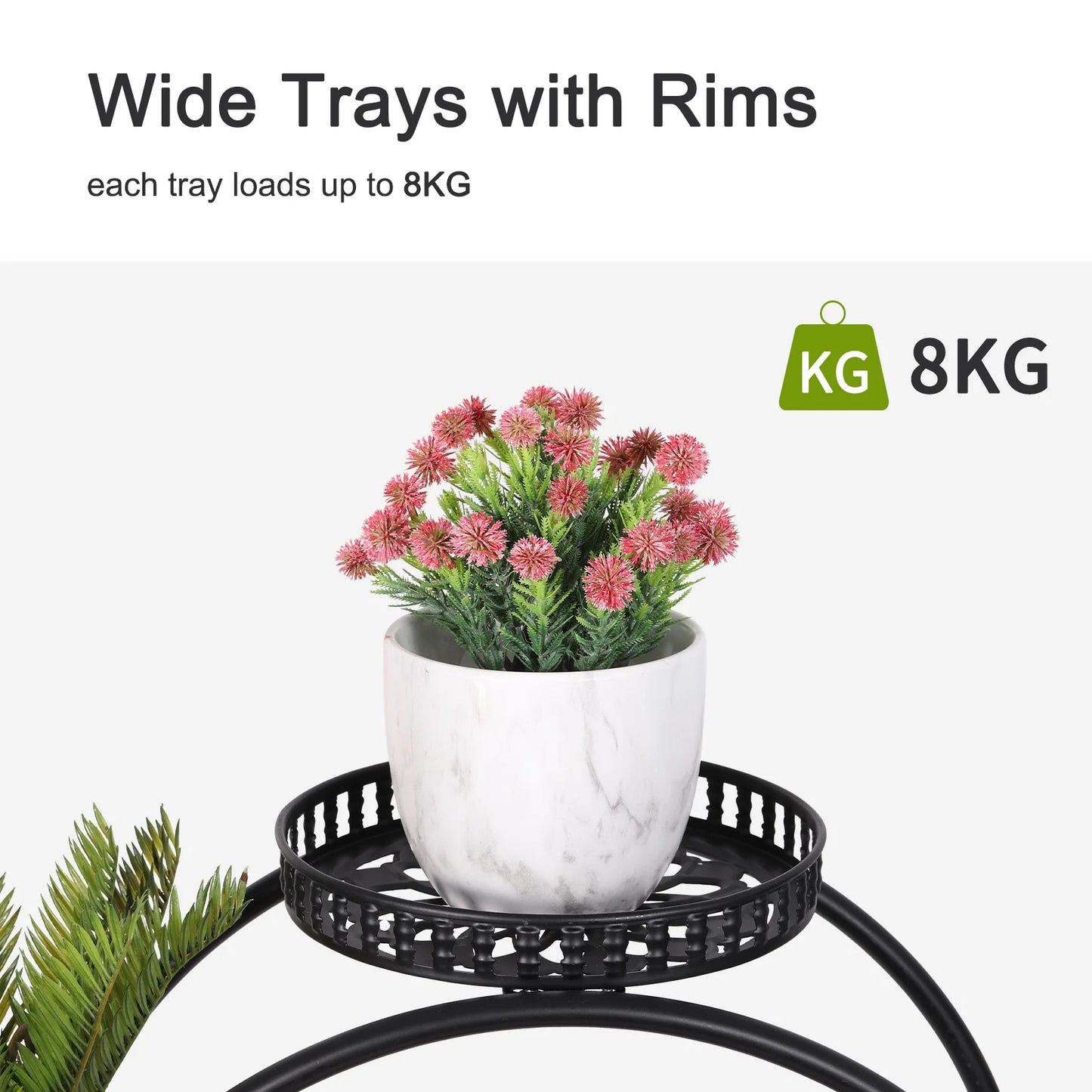 Six Pot Metal Plant Stand Garden Cart With Wheels Patio
