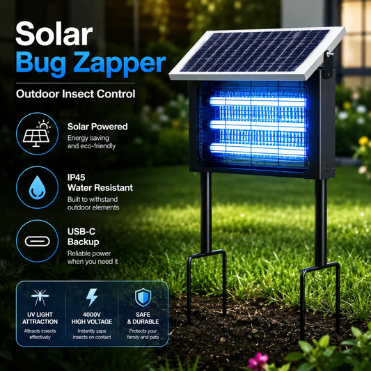 Solar Bug Zapper Outdoor IP45 Waterproof Mosquito Killer 3 Tubes