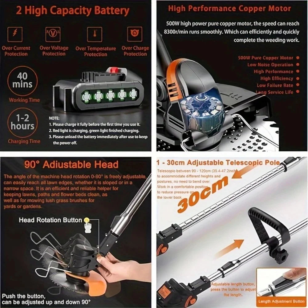 Cordless Lawn Trimmer Edger And Brush Cutter For Garden And Yard