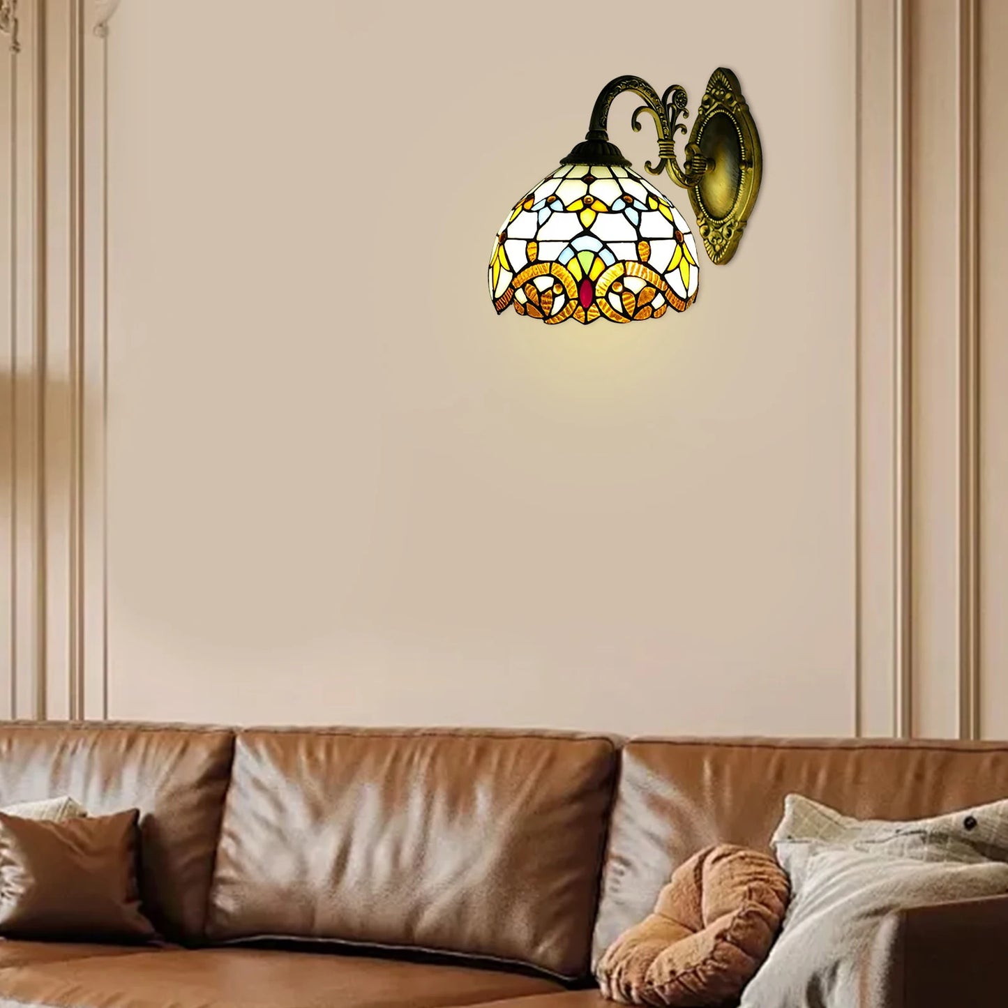 Tiffany Style Wall Sconce Stained Glass Light Art Deco Fixture Wall Mount Lamp Beautifully Decorated for the Kitchen, Hallway