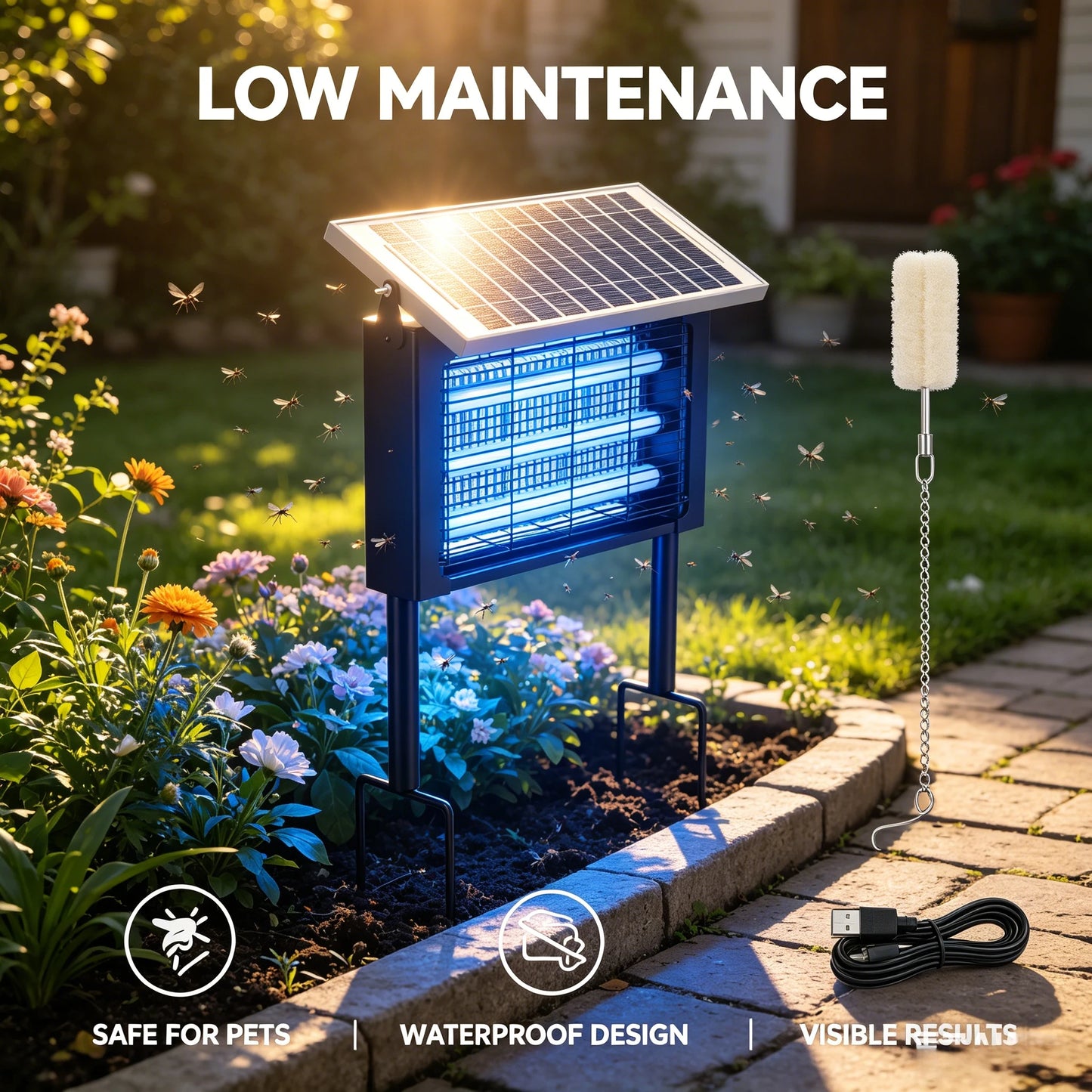 Solar Bug Zapper Outdoor IP45 Waterproof Mosquito Killer 3 Tubes