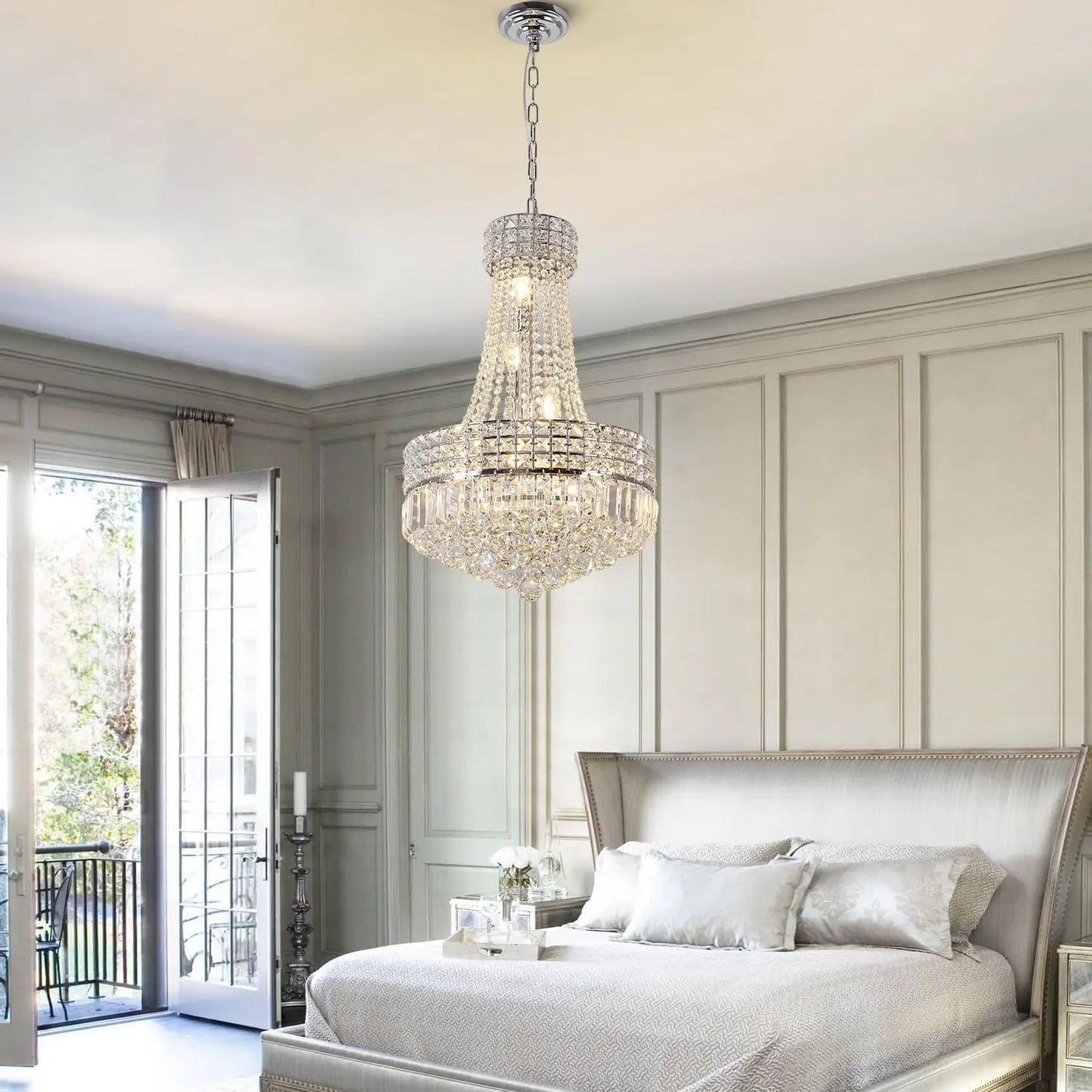 Modern Polished Crystal Round Chandelier Dimmable Pendant For Dining Room