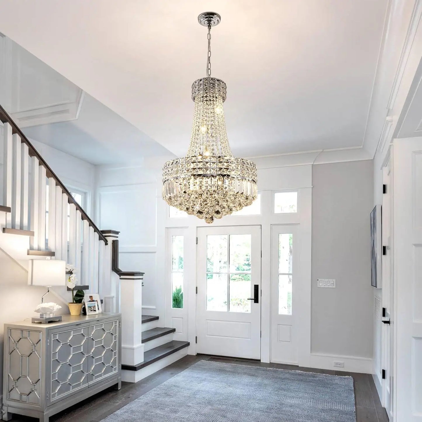 Modern Polished Crystal Round Chandelier Dimmable Pendant For Dining Room