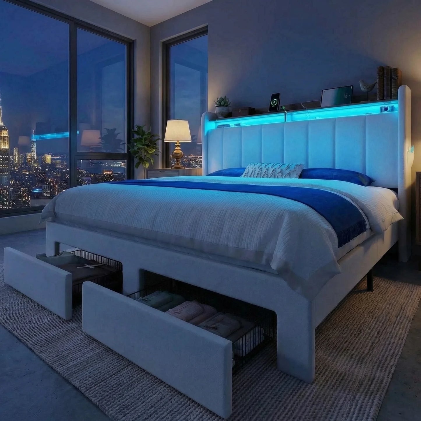HOOMIC Bed Frame With Storage Drawers And LED Lighting