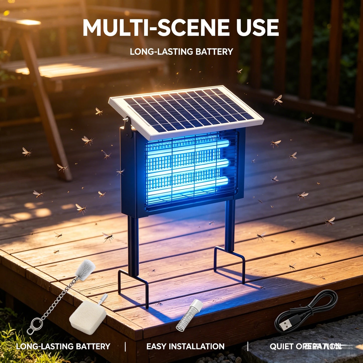 Solar Bug Zapper Outdoor IP45 Waterproof Mosquito Killer 3 Tubes