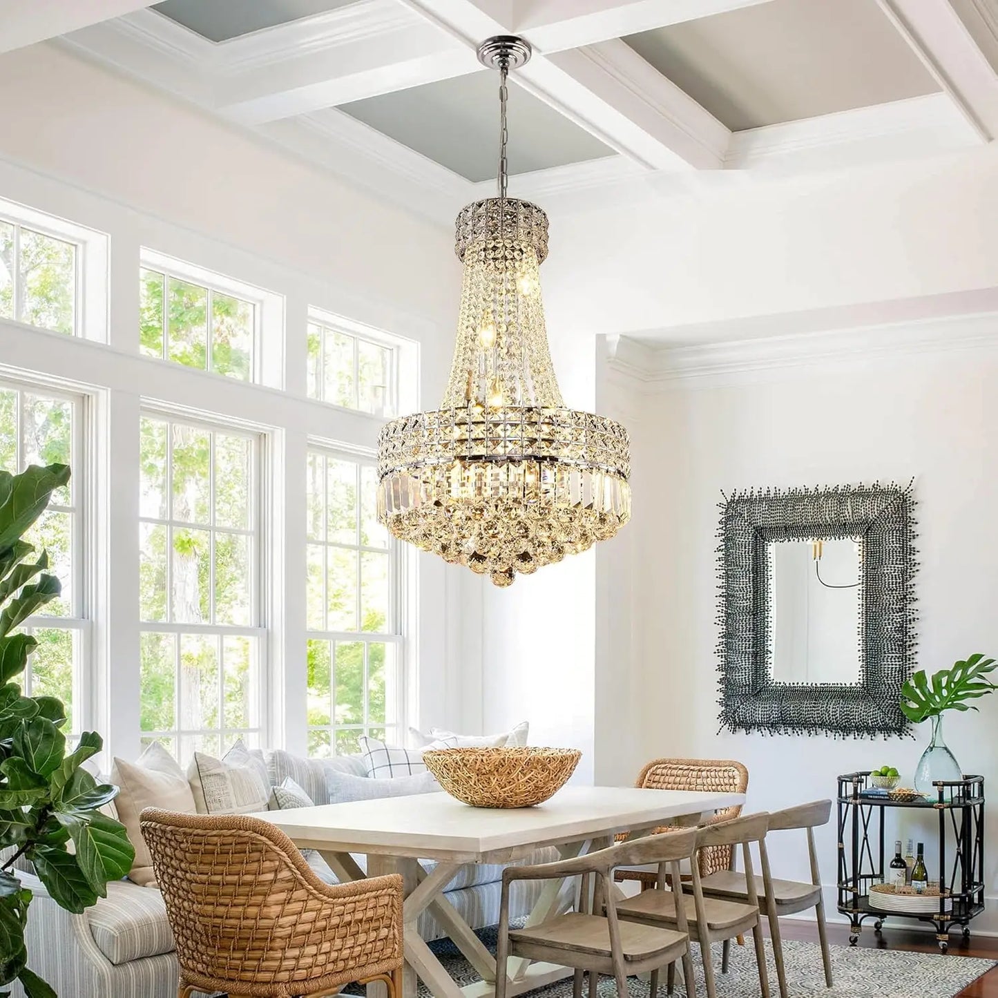 Modern Polished Crystal Round Chandelier Dimmable Pendant For Dining Room