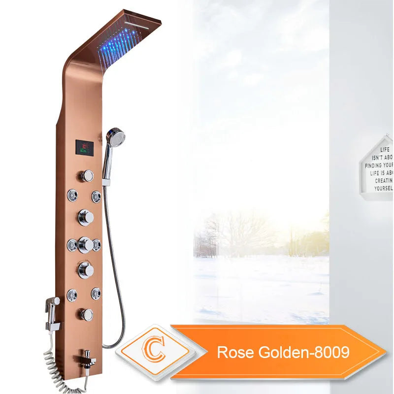 Rozin LED Shower Panel System With 6 Modes Rain Waterfall