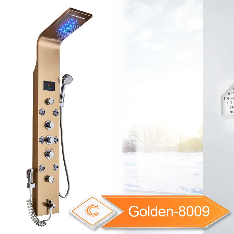 Rozin LED Shower Panel System With 6 Modes Rain Waterfall
