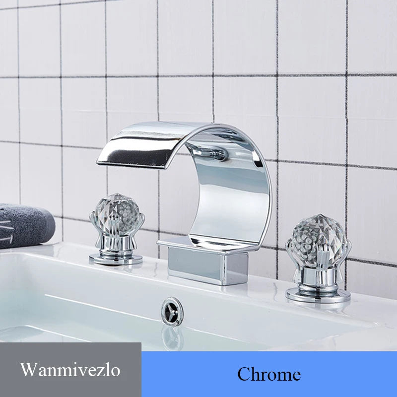 Wanmivezlo Waterfall Basin Faucet Deck Mounted Dual Handle Hot Cold