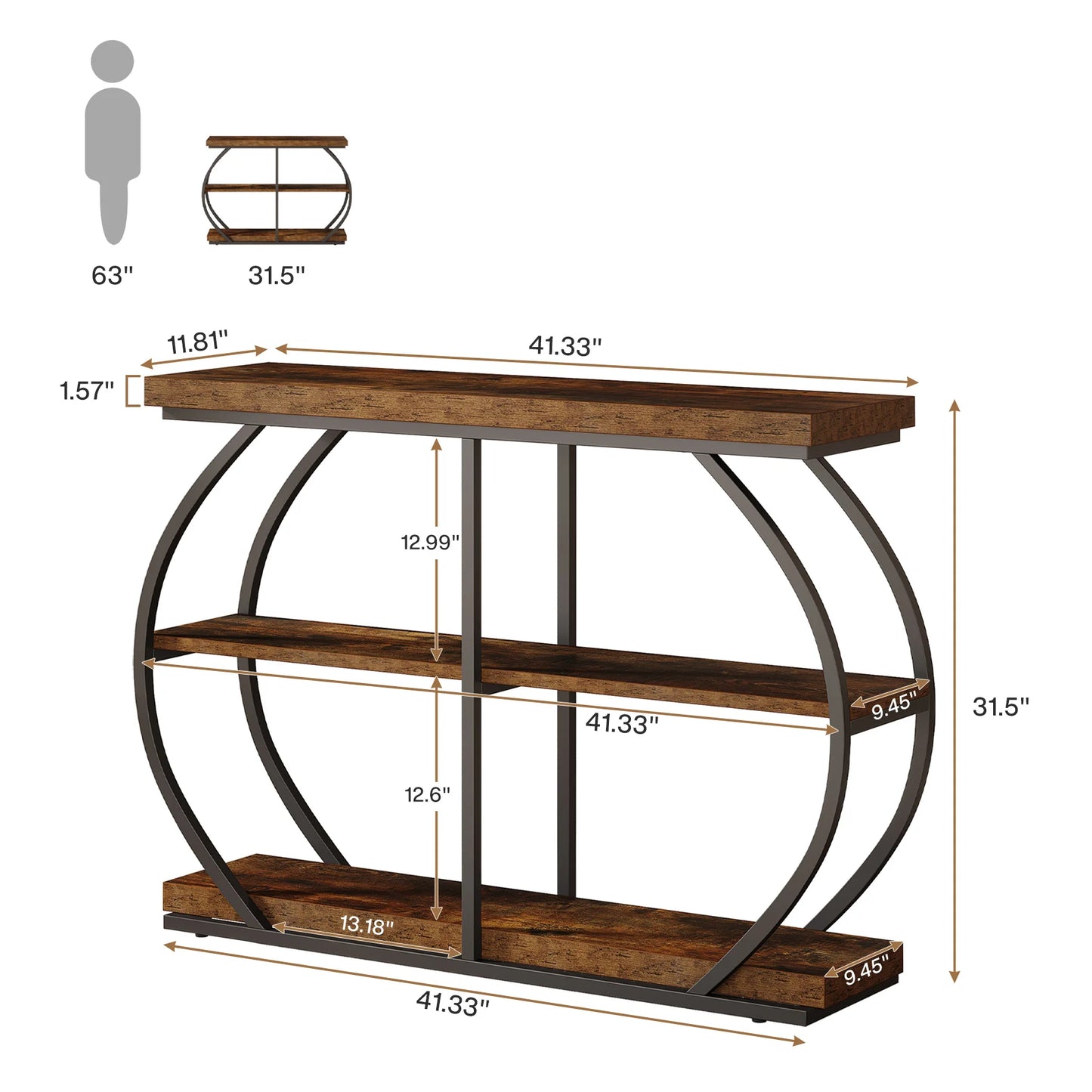 Tribesigns Three Tier Entryway Table With Arched Metal Storage Shelves