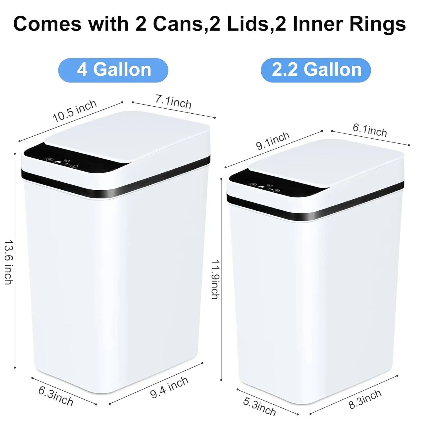 NONECN 2 Pack Touchless Motion Sensor Bathroom Trash Cans With Lid