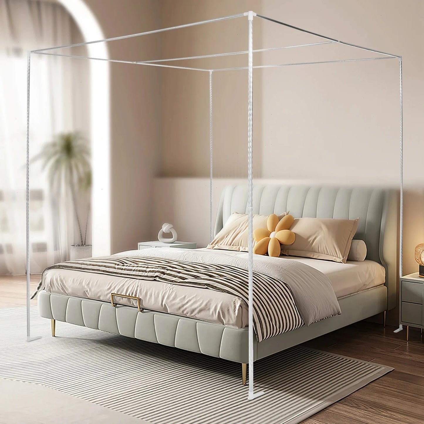 Bymaocar Stainless Steel Canopy Bed Frame With Tee Connectors