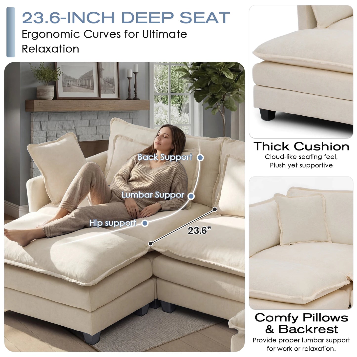 Redlife Modular Sectional Sofa with Ottoman for Living Room
