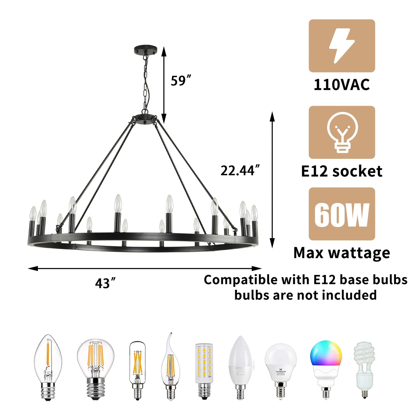 LovingC Wagon Wheel Chandelier 16 Light Modern Rustic Farmhouse Pendant