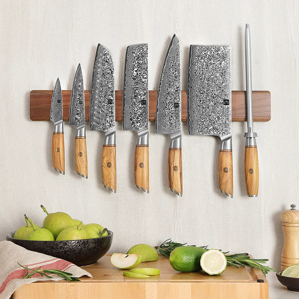 XINZUO Magnetic Knife Holder Walnut Wood Wall Mount