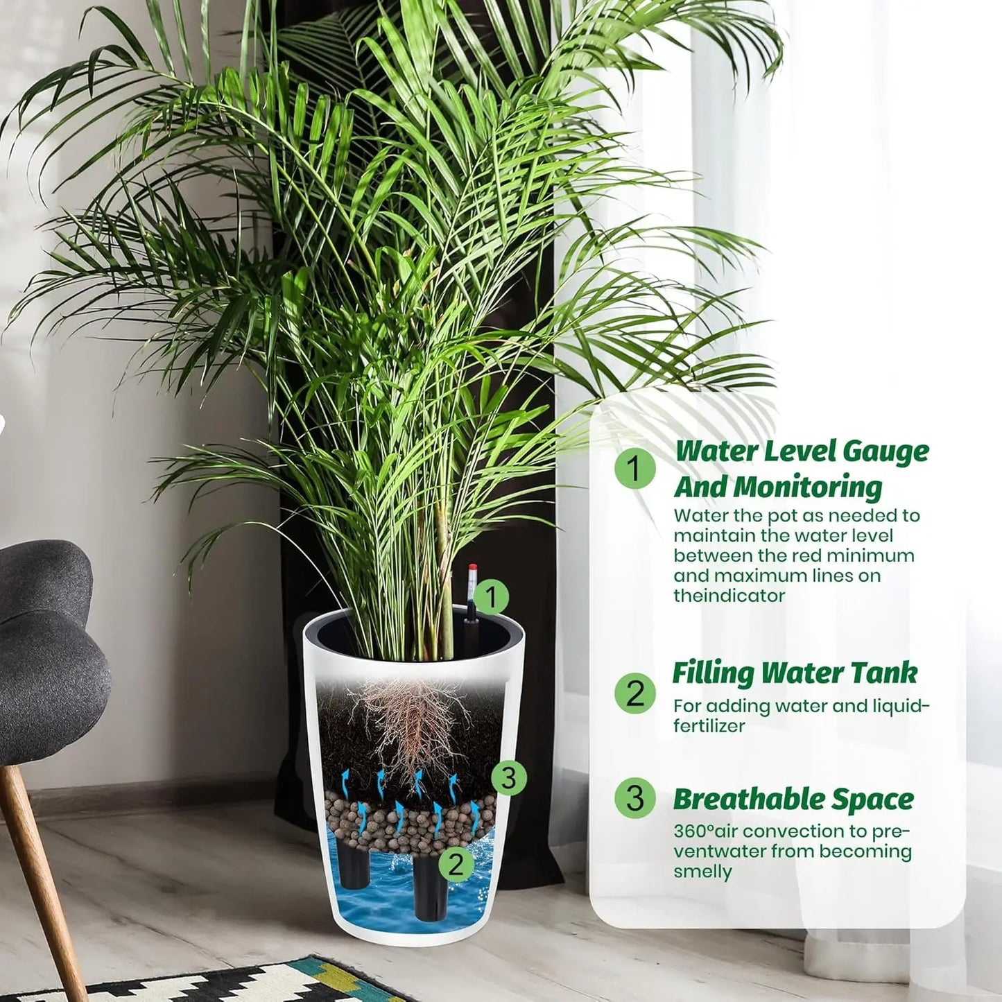 HiMISS Self Watering Planters With Drainage For Indoor Plants