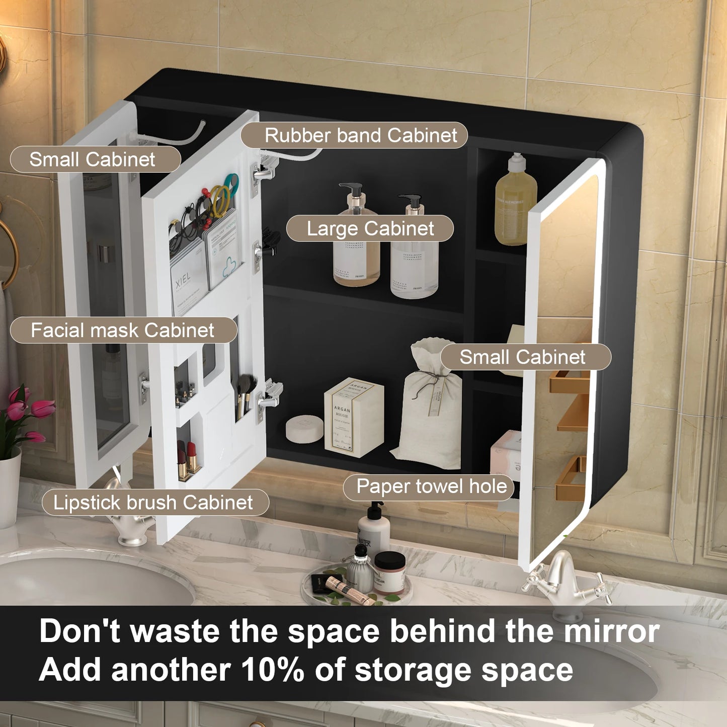 Onesaimei LED Bathroom Mirror Medicine Cabinet With Lights 2 Doors