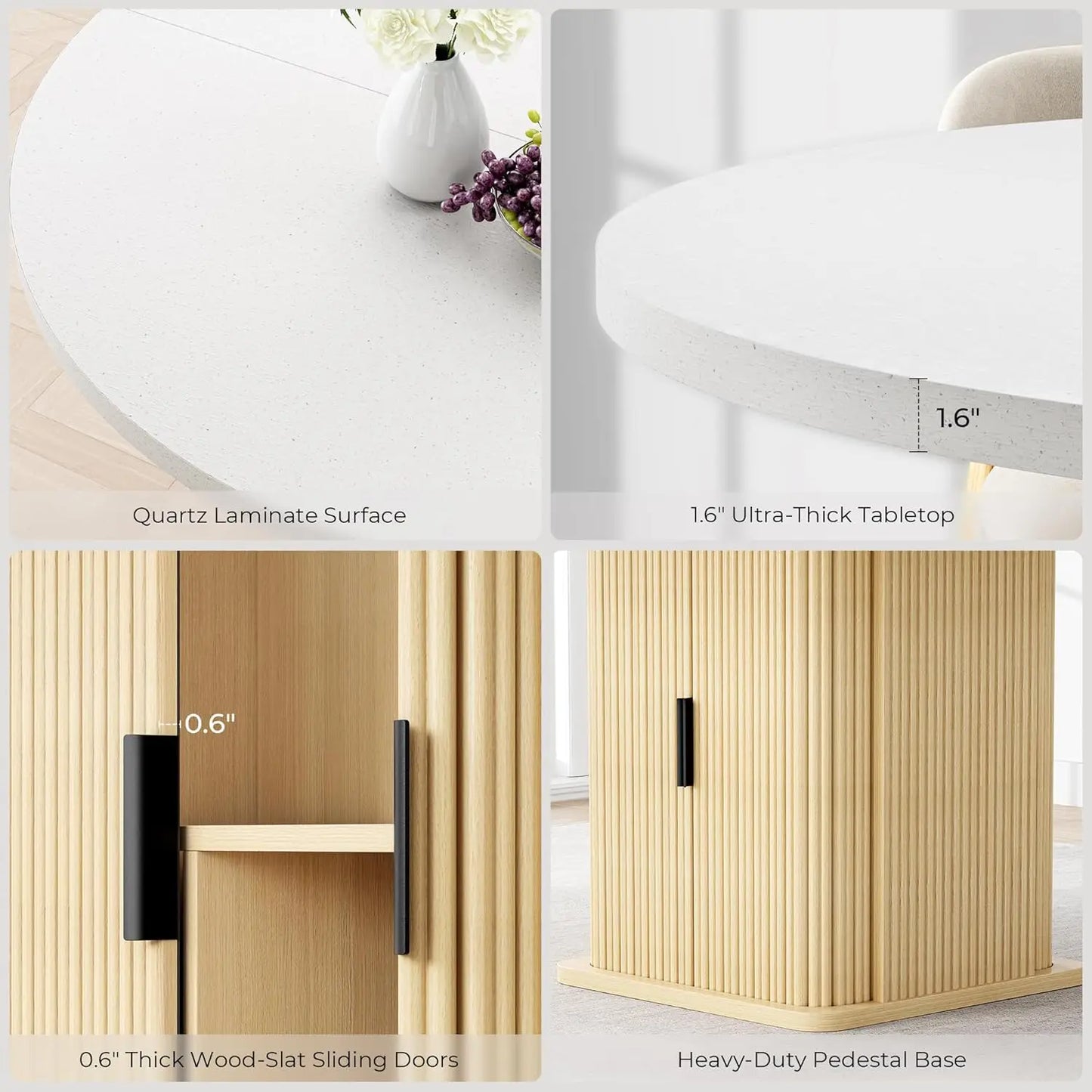 IRONCK Round Dining Table For 4 Modern Farmhouse Kitchen Storage