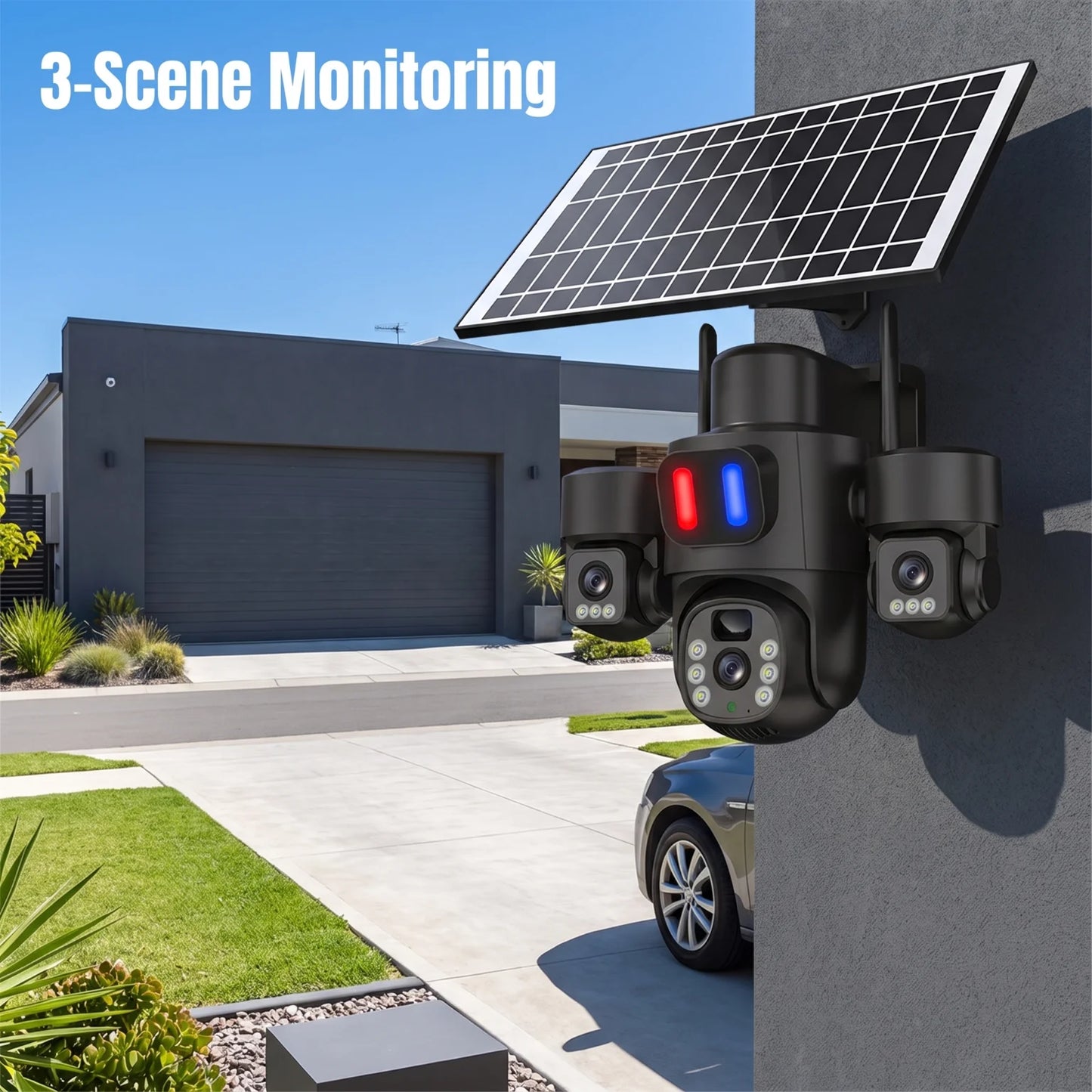KEPEAK Solar Powered 3 Lens Wireless PTZ Camera Night Vision