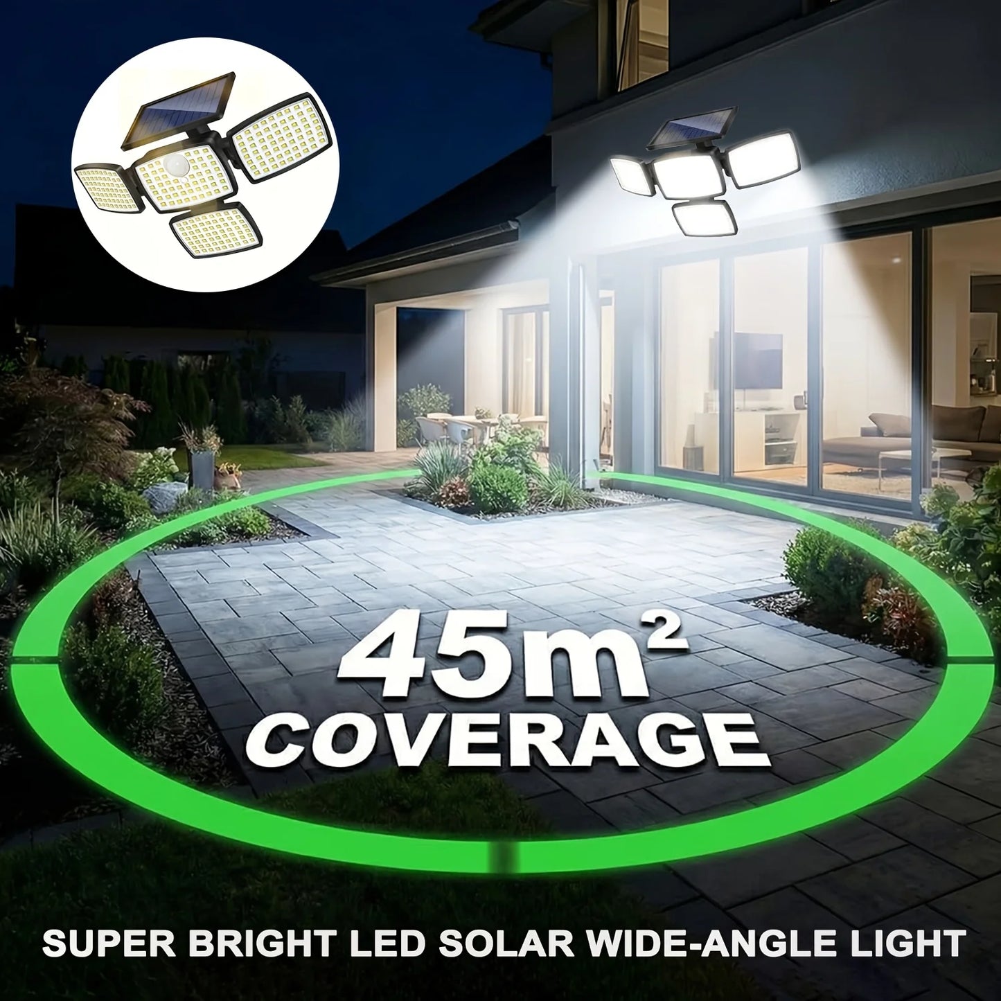 GHUSTAR Four-Head Solar Motion Sensor LED Outdoor Flood Light