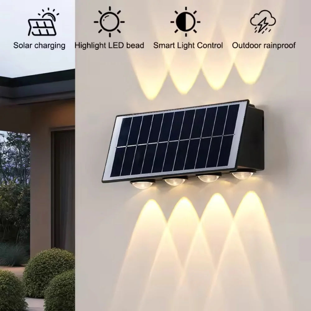 Solar Wall Lamp 12 LED Outdoor Up and Down Lights Exterior Wall Waterproof