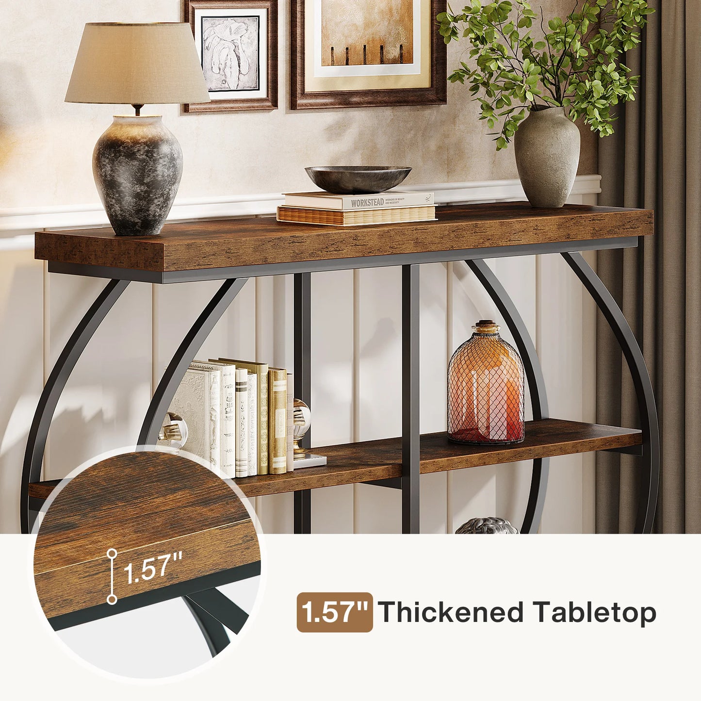 Tribesigns Three Tier Entryway Table With Arched Metal Storage Shelves