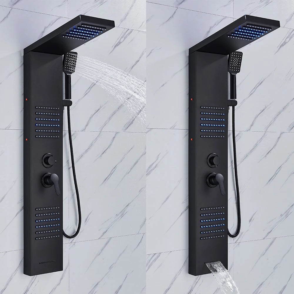 Quyanre LED Shower Panel Tower System With Rain Massage Jets