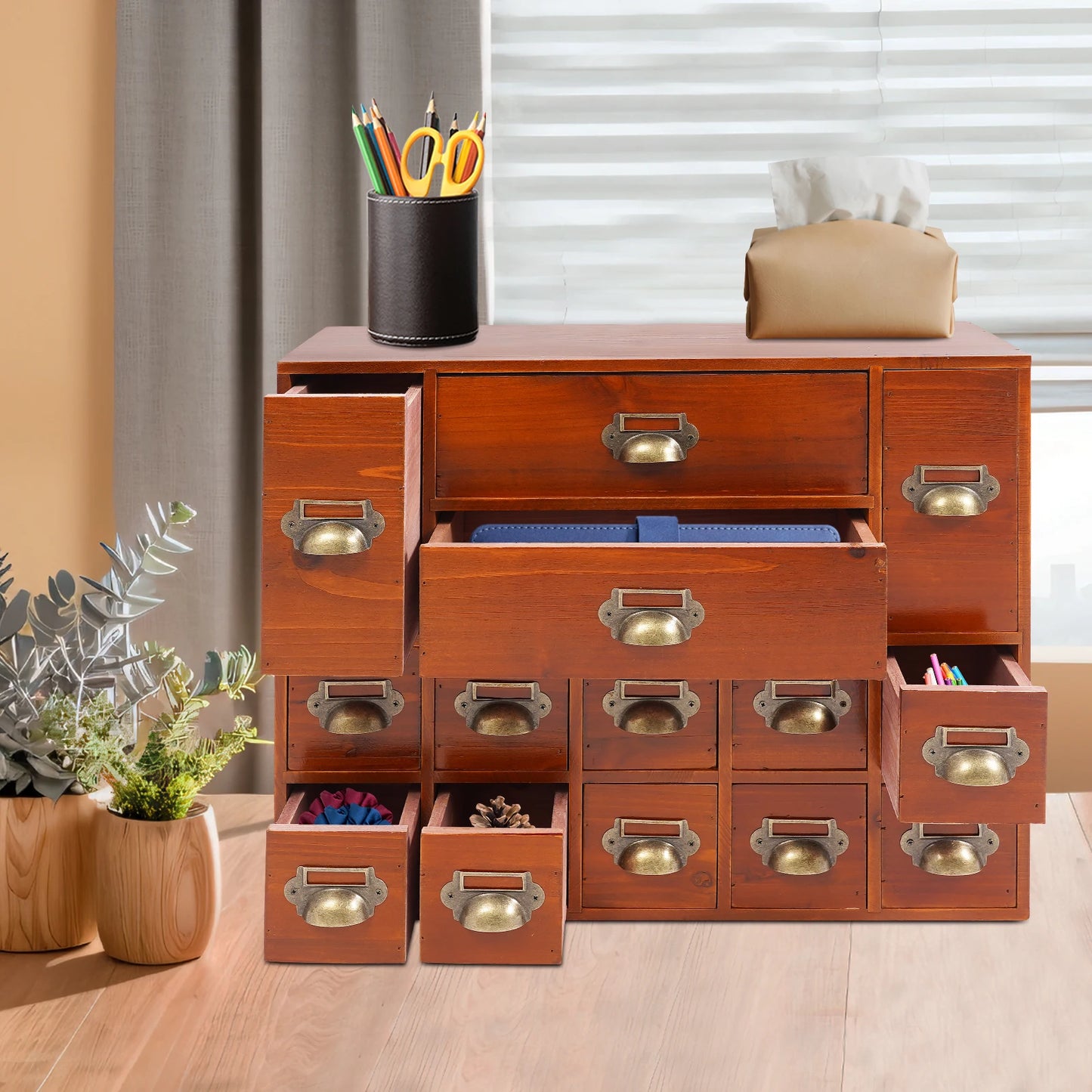 NONECN 14 Drawer Wood Storage Cabinet Office Organizer