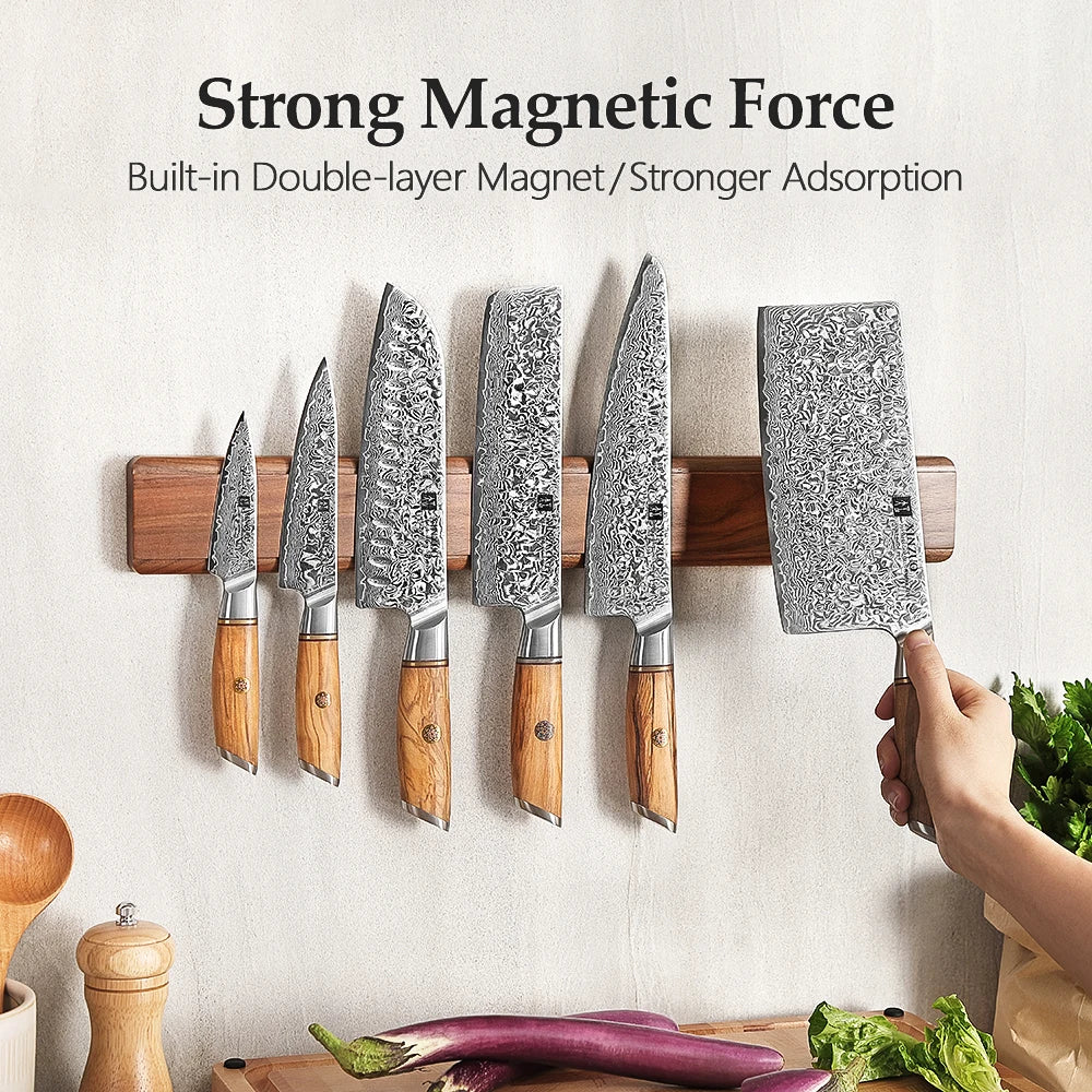 XINZUO Magnetic Knife Holder Walnut Wood Wall Mount