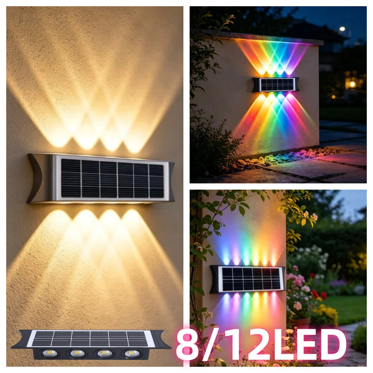 Solar Wall Lamp 12 LED Outdoor Up and Down Lights Exterior Wall Waterproof