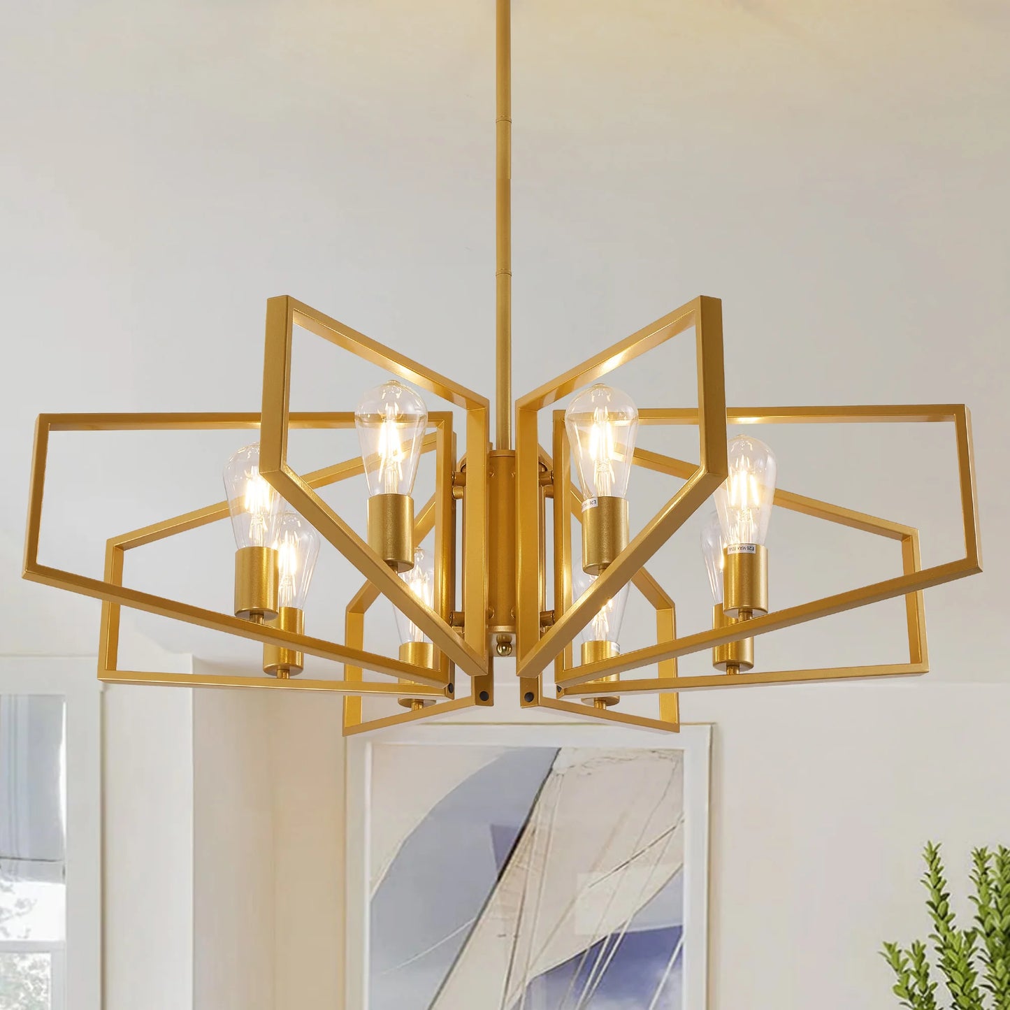 Geometric Eight Lamp Chandelier With Adjustable Height Pendant Light