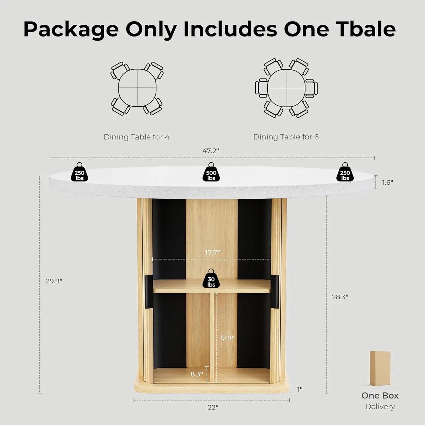 IRONCK Round Dining Table For 4 Modern Farmhouse Kitchen Storage