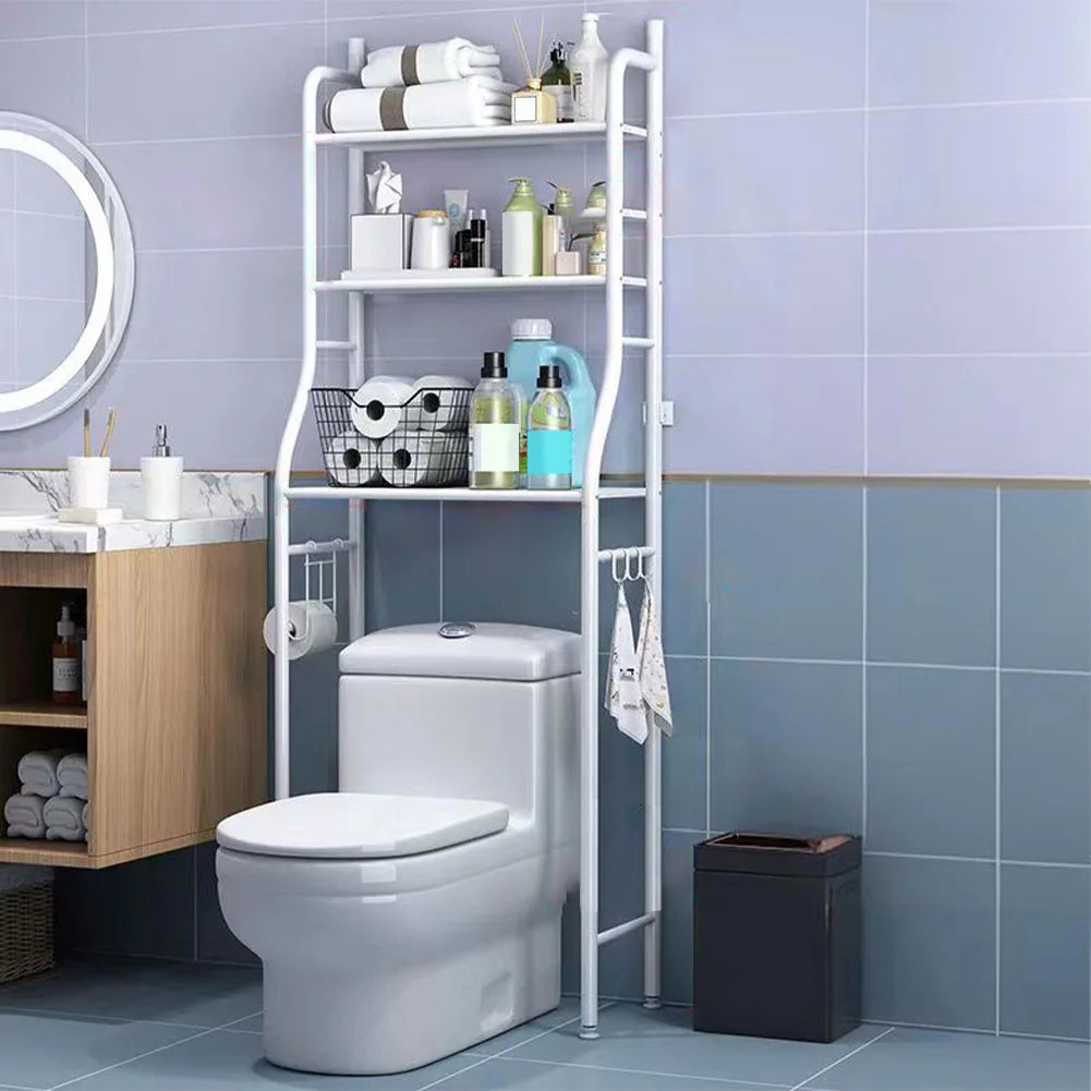 Over Toilet Storage Rack With Removable Hooks And Paper Holder