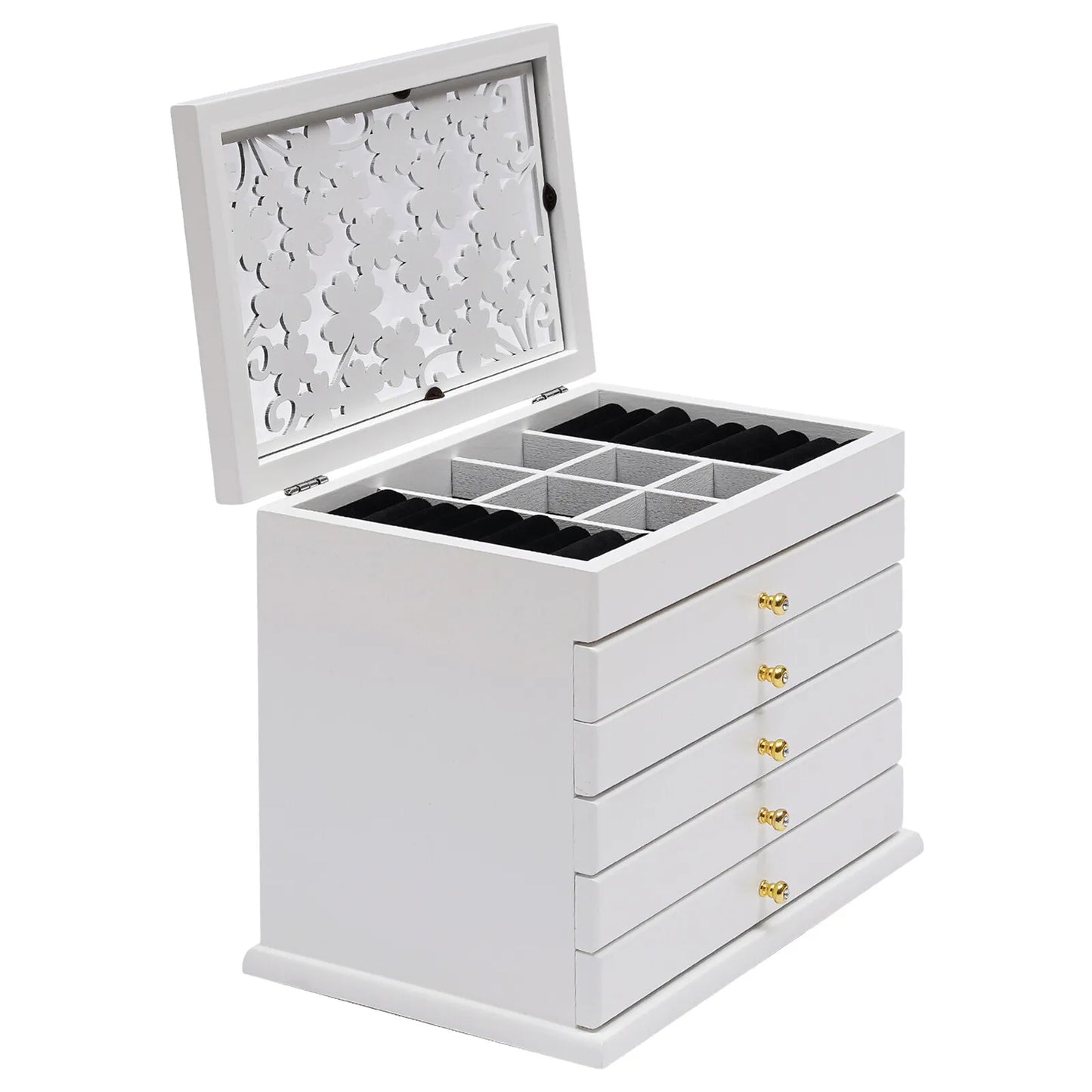 NONECN 6 Layer Wooden Jewelry Box with Drawer Organizer