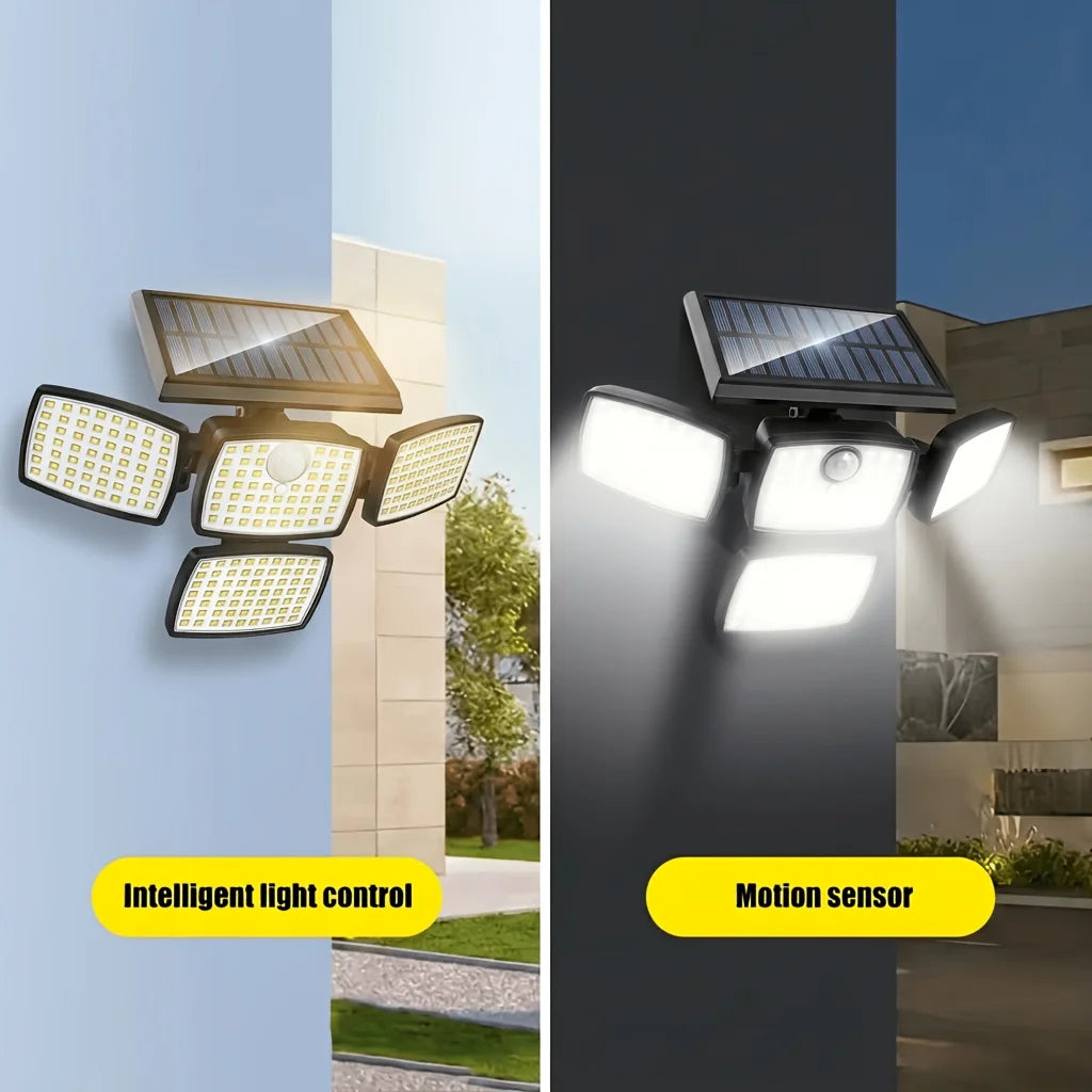 GHUSTAR Four-Head Solar Motion Sensor LED Outdoor Flood Light