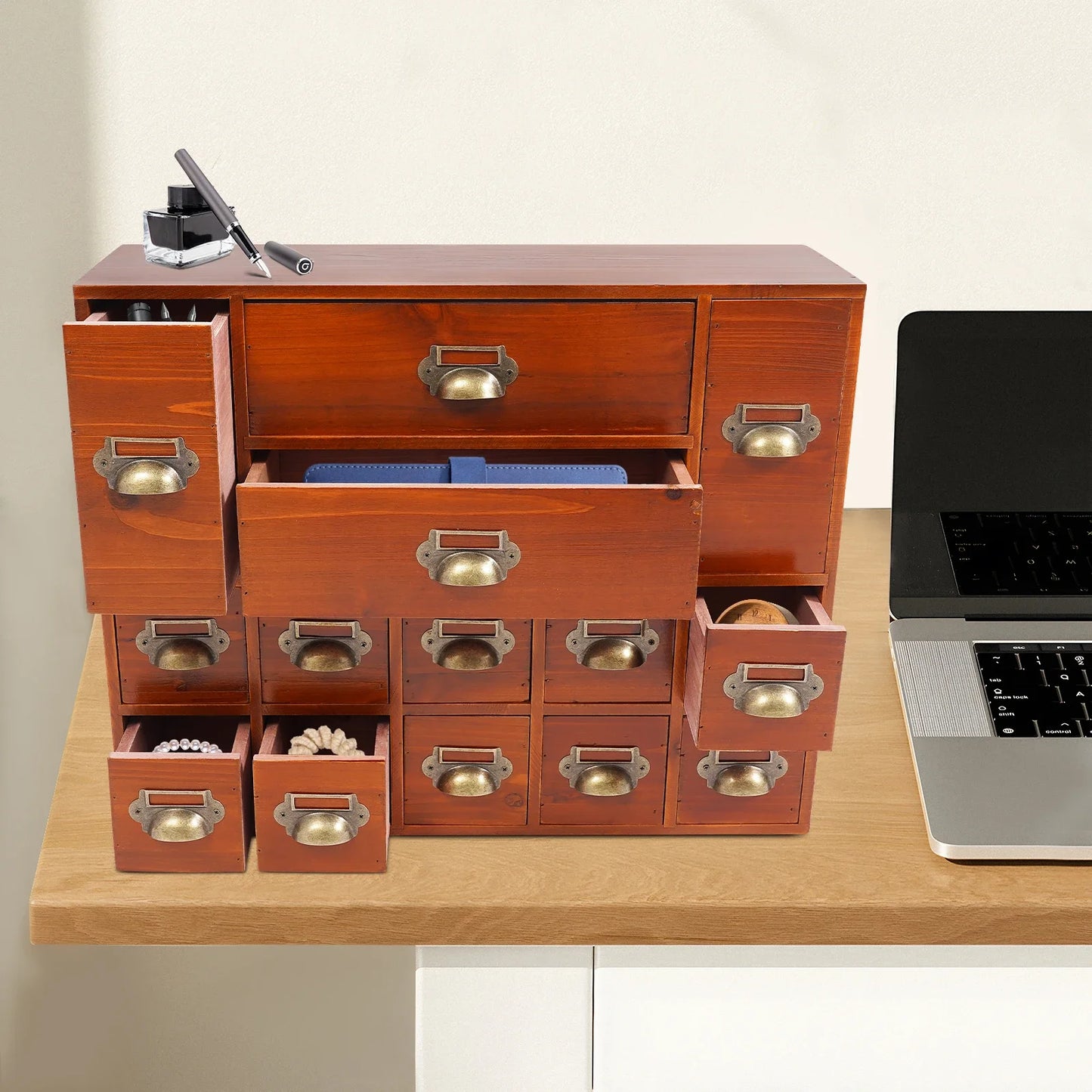 NONECN 14 Drawer Wood Storage Cabinet Office Organizer