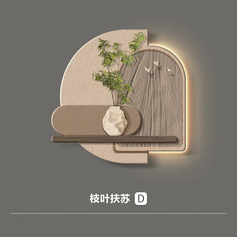 Wabi-Sabi LED Wall Lamp With Wooden Finish And Plant Motif