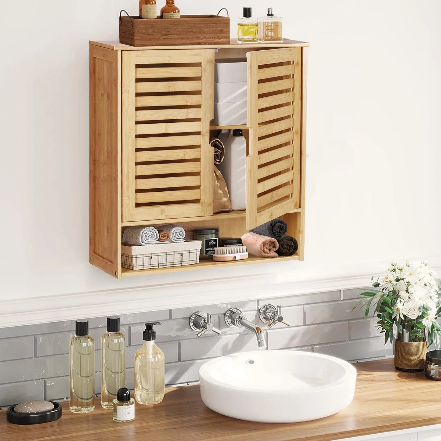 Wisfor Bamboo Wall Mounted Bathroom Medicine Cabinet Storage